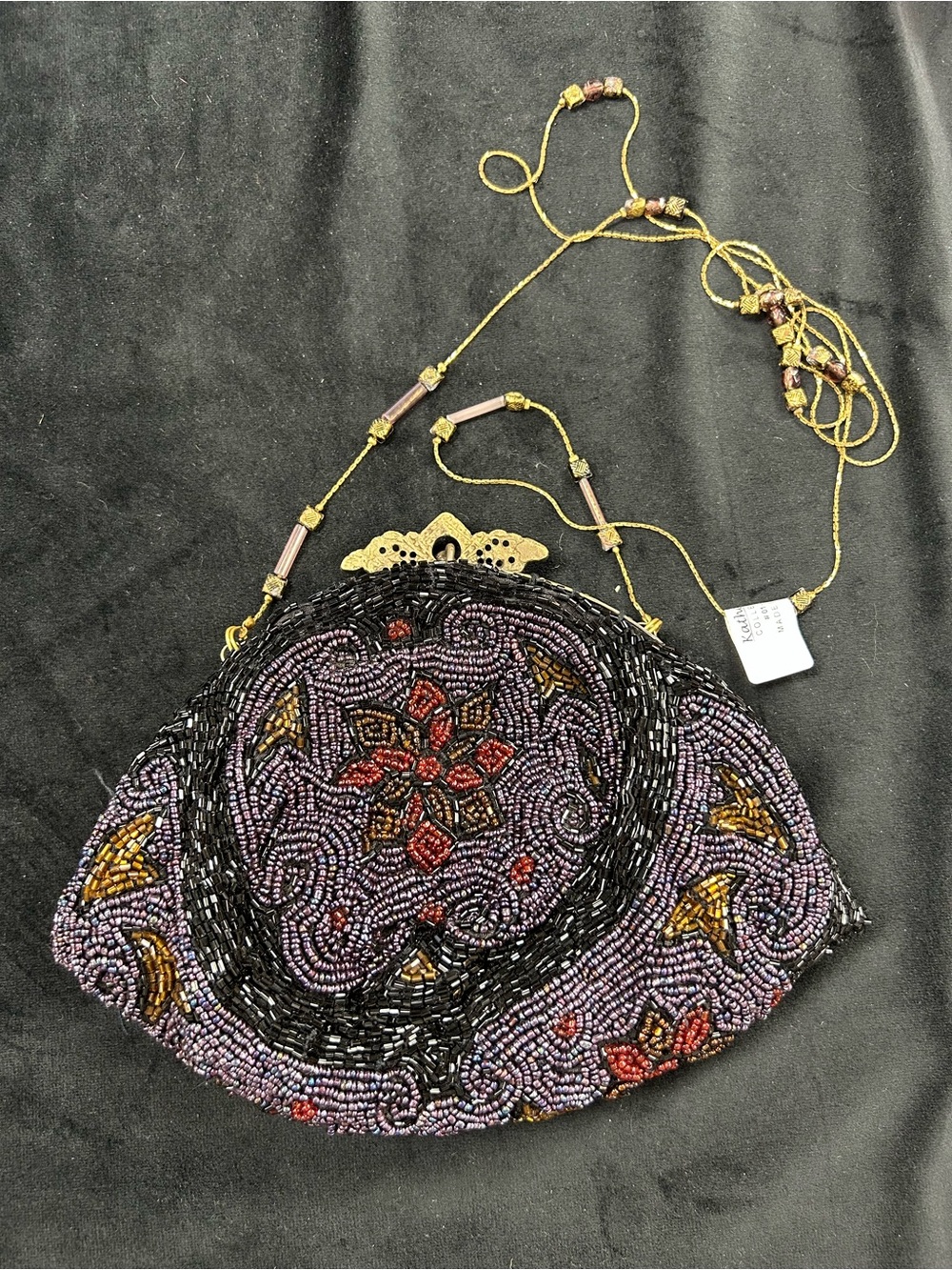 Katherine's Collection Beaded Floral Evening Clutch in Purple, Black & Gold